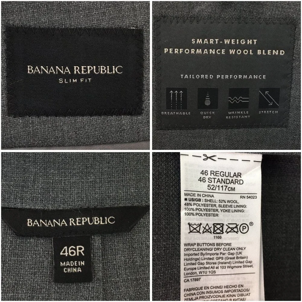 Banana Republic Mens Blazer Sport Coat Two Button‎ Jacket Wool 46R Casual Suits